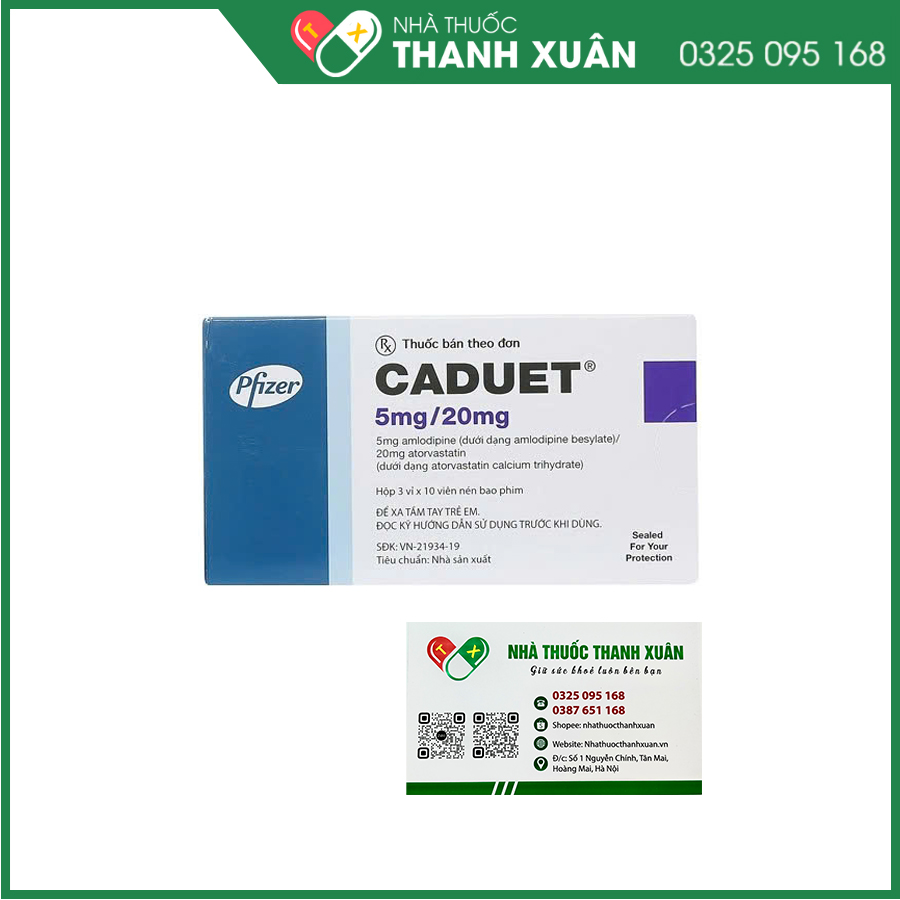 Caduet 5mg/20mg thuốc điều trị tăng huyết áp ở bệnh nhân cần điều trị bằng cả amlodipine và atorvastatin
